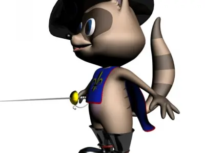 Racoon Musketeer Cartoon Character Rigged Low-poly 3D model