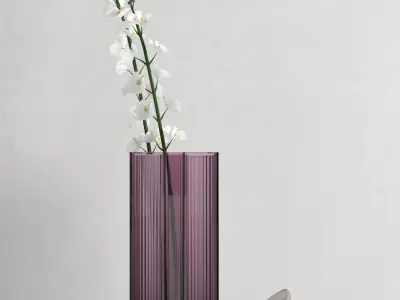 pink glass vase - white orchid 3D model