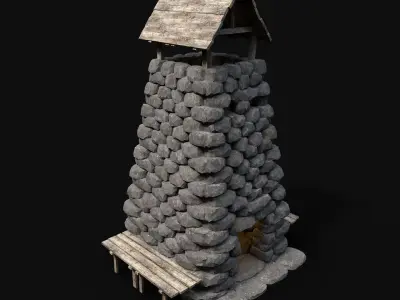 BLACKSMITH STOVE ROCK FORGE SMITHY SMITH FURNANCE MEDIEVAL STONE Low-poly 3D model