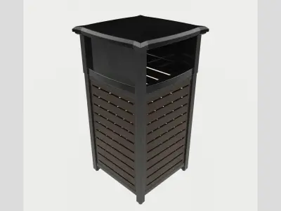 Metal Square Trash Can Low Poly High Poly 3D model