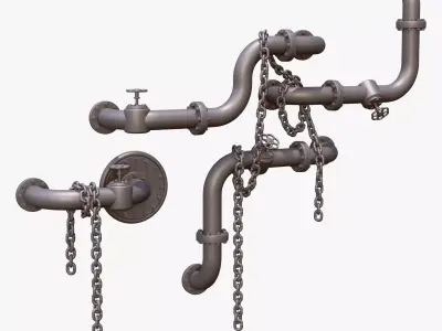 Industrial Pipe System with Chains M1 3D model
