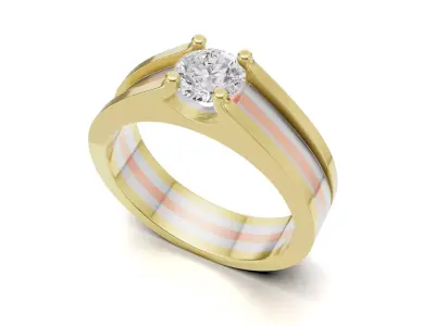 Tri-Color Solitaire Mens Engagement Ring Uniq Look 3D print model