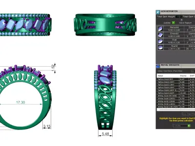 Stackable Marquise Emerald Oval and Pave Diamond Engagement Band 3D print model