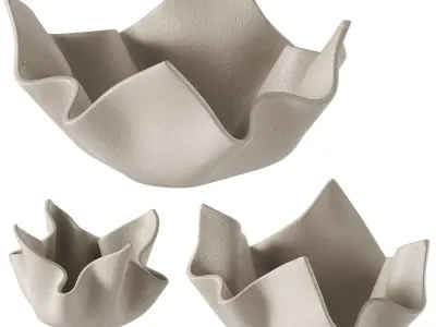 Decorative ceramic relief folded vases 3D model