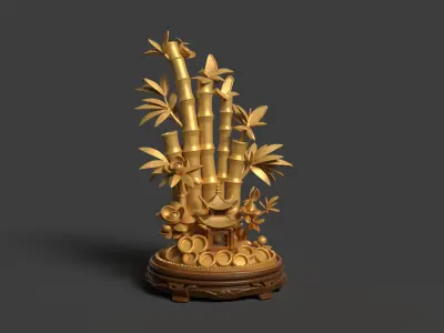 Chinese golden bamboo display stand  3D  3D model