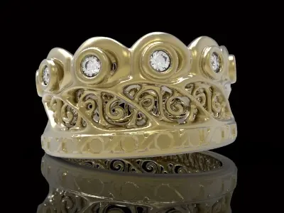 engraved gemstone crown ring  3D print model