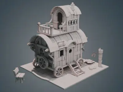 wagon house Low-poly 3D model