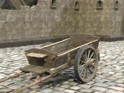 Wood cart Low-poly 3D model