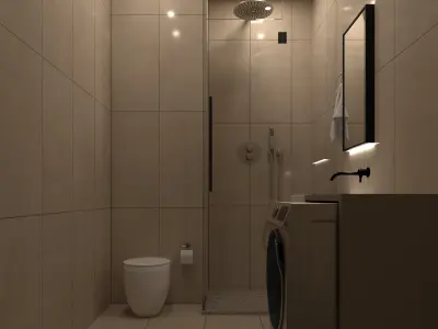 Living Room with Bedroom and Bathroom Interior 3D model