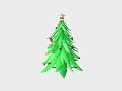 Christmas Tree 01 Green Red - Cartoon Interior Decoration Low-poly 3D model