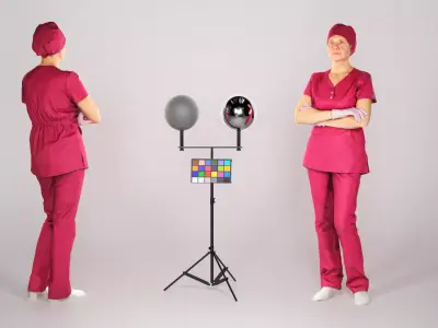 Adult surgical nurse in red uniform 125 Low-poly 3D model