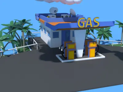 Cartoon Gas Oil Station  Low-poly 3D model