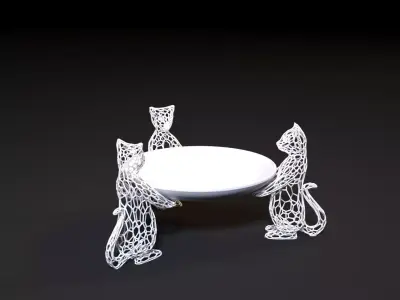 Cats with a plate  Decorative stand 3D print model
