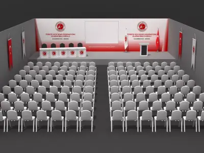 Stage Decor 50 with Chair Setup and Lectern Big Flag 3D model