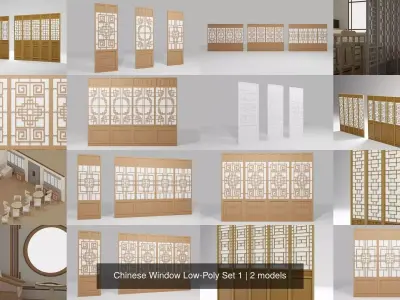 Chinese Window Low-Poly Set 1 3D Model Pack