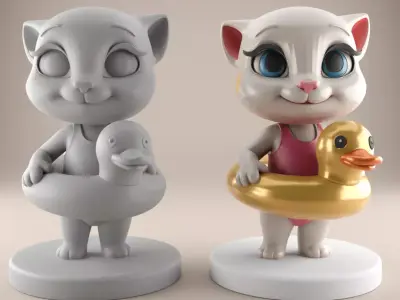 Cute Cat in Floatie STL File for 3D Printing 3D print model