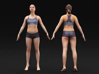 Woman sport in A pose ready for rigging 20 Low-poly 3D model