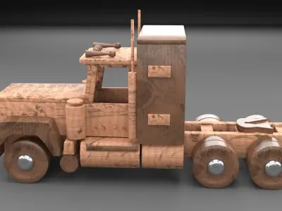 Wood toy truck Low-poly 3D model