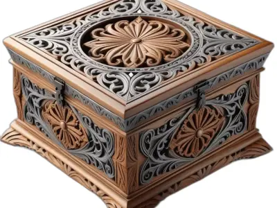 Ornate Carved Wooden Fantasy Box Low-poly 3D model