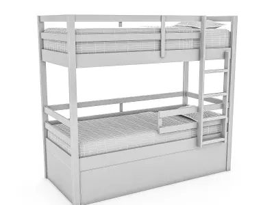 3D modern wooden bunk bed Low-poly 3D model