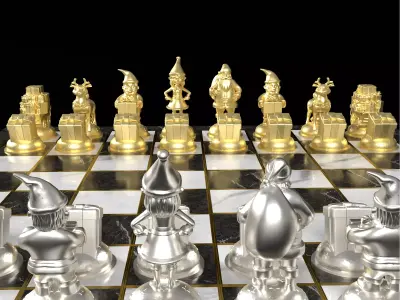 Festive Christmas Chess Set Santa Elves Reindeer 3D print model