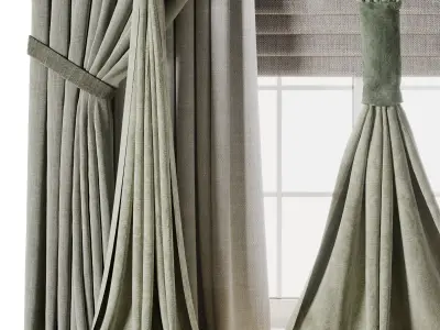 Classic green Curtain with Roman blinds Curtain 021 HBH Low-poly 3D model
