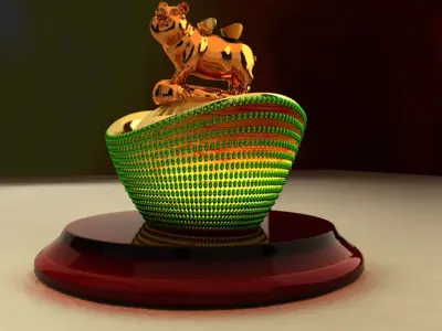 Chinese Gold Ingot with Golden Pig 3D model