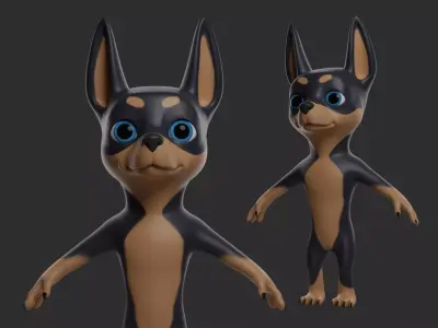 Doberman Dog Cartoon Low-poly 3D model
