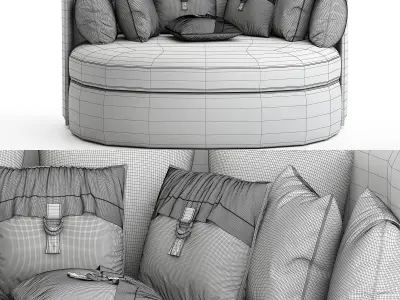 Petrol Blue Seater Round Velvet Sofa 3d model Low-poly 3D model