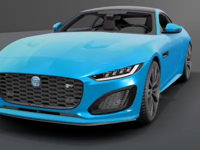 Jaguar F Type Blue Animated and Rigged Low-poly 3D model