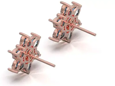 Rose Gold Six Petal Flower Stud STL 3DM Earrings model je0146 3D print model