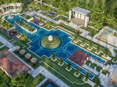 luxury Landscape backyard Pool design 3d model lumion file 3D model