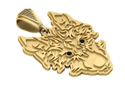 Lunar Spirit Gold Wolf Pendant 3D print model
