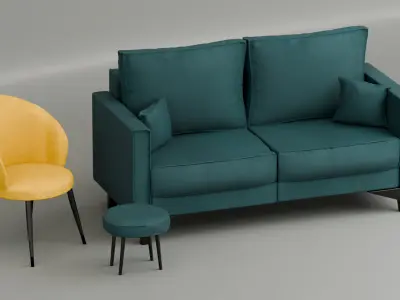 Couch with chair and stool 3D model