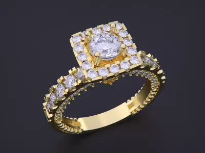 Solitaire Halo Diamond Ring 3D print model