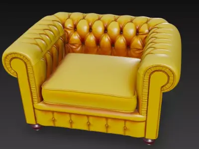 Classic Tufted Leather Armchair 3D Model 3D model
