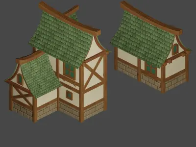 Medieval house modular pack Free low-poly 3D model