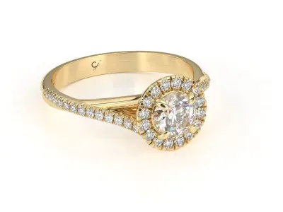 Diamond halo curved shank ring 3D print model