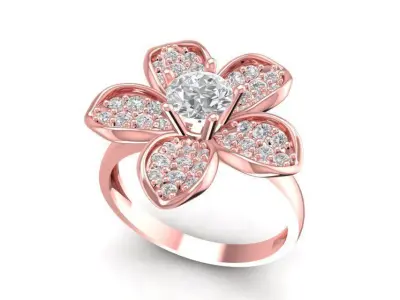 Elegant Five Petal Flower Diamond Ring for Women 1972 3D print model