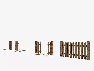 broken garden fence Low-poly 3D model