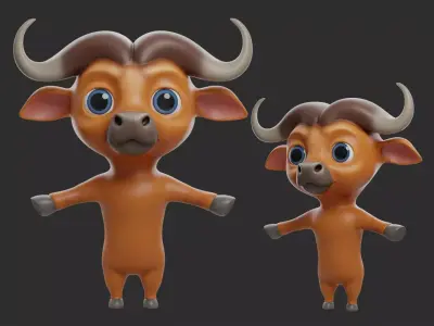 Buffalo Cartoon Low-poly 3D model