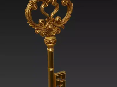 Golden Ornate Key - Royal Relic 3D Model 3D print model