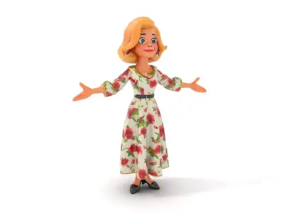 Animated D Character Model  Flower Dress Woman Rigged and Ani... Low-poly 3D model