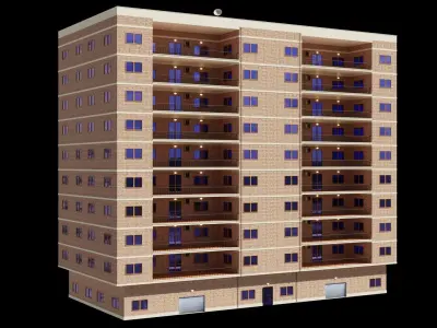Realistic residential city building Low-poly 3D model Low-poly 3D model