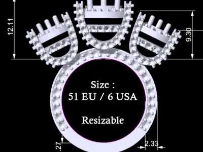 3 Pear Gem Luxury Ring 3D print model
