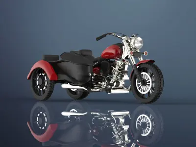 Motorcycle harley-davidson with sidecar 3D model
