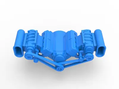 Engine V8 with double supercharger Version 5 Scale 1 to 25 3D print model