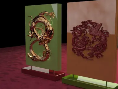 Chinese  dragon phoenix carving pattern  3D model