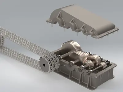 Industrial Gearbox with Chain Drive Mechanical Transmission 3D model