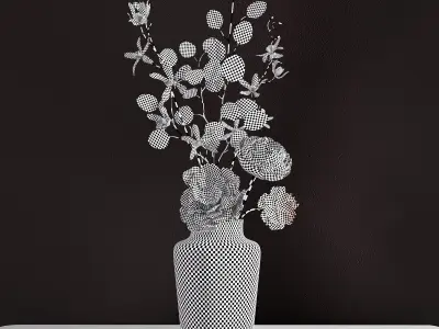 Decor bouquet of flowers in a glass vase 3D model